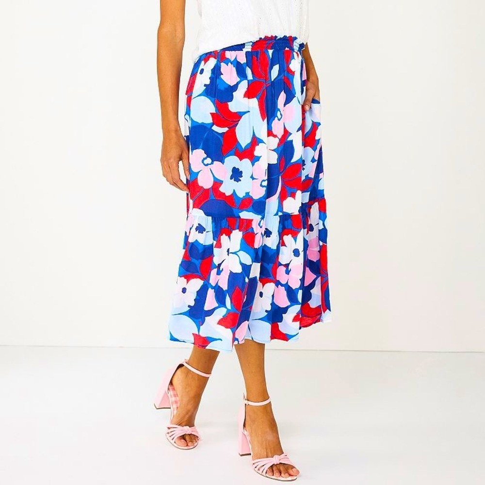 Draper James Floral Midi Skirt in Blue and Red